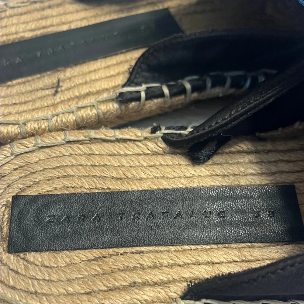 Zara Black Satin Floral Embroidered Espadrilles Size 38